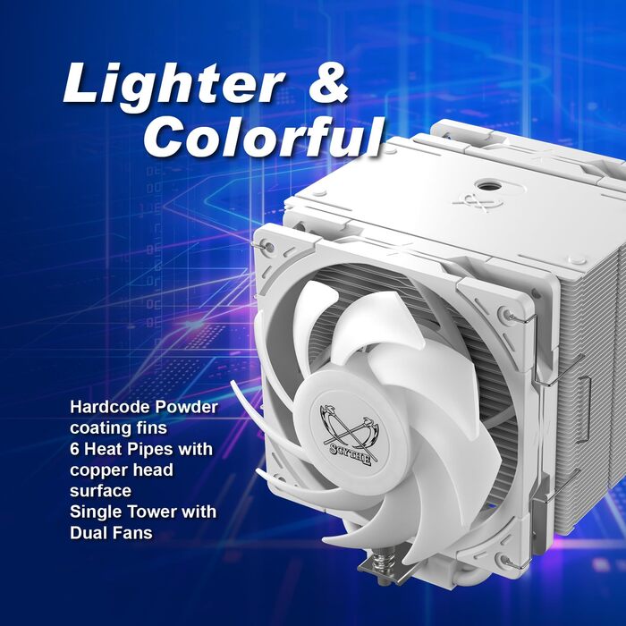 Scythe Mugen 6 White ARGB - Кулер для CPU з RGB підсвічуванням, 120мм, LGA1700, LGA1151, AM5/AM4