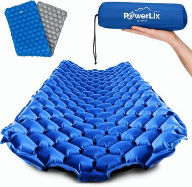Надувний килимок для кемпінгу POWERLIX - Ultraleichte Aufblasbare Isomatte, легкий та компактний для відпочинку на природі, подорожей, хайкінгу - з сумкою та ремкомплектом (блакитний)