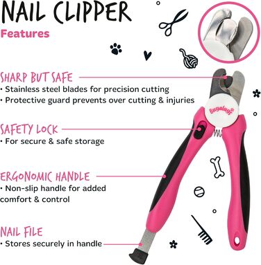 Триммер для собак та котів Bugalugs з захистом та пилочкою. Підходить для собак, котів, цуценят та кошенят. Розмір S-M