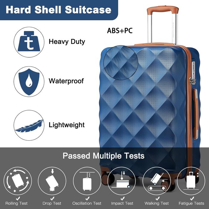 Чемодан ручної поклажі British Traveller 54x36.5x21.5 см з косметичкою, ABS+PC, блакитний