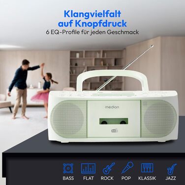 MEDION DRX-1 Plus Boombox: радіо DAB+, Bluetooth, CD-плеєр, MP3, касетний магнітофон, AUX, зелений