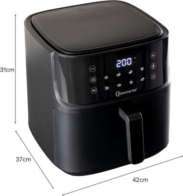 Фритюрниця повітряна Sommertal HF760-7,6L XXL з сенсорним екраном, 8 програм, 2000 Вт - енергозберігаюча та здорова, велика фритюрниця