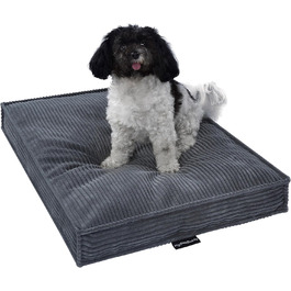 MyBestBuddy Visco Dog Bed Grey 70x50 cm M with POSO-Cord Fabric with Visco Foam and Comfort Foam Flakes, 40°C Washable - Dog Bed/Pet Bed for Small Dogs, 70 x 50 cm