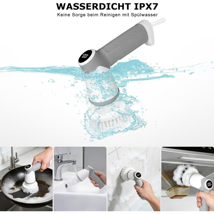Електрична щітка для чищення, портативна, з обертанням, акумуляторна, 5 насадок, для миття дисків, плитки, ванної, кухні, підлоги, кутів, вікон та авто