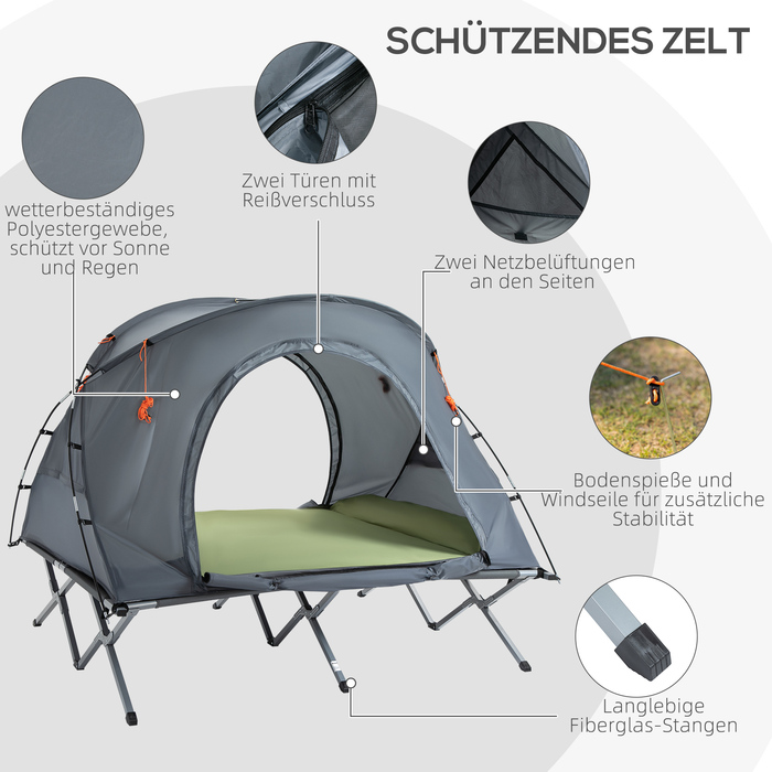 Outsunny Camping Bed Dome Tent 2 Person Air Mattress Grey 200x146x159cm | Aosom