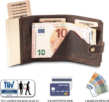 Гаманець Matador Slim Miami з RFID захистом, шкіряний, коричневий - мінімалістичний портмоне для чоловіків з поп-ап механізмом та відділенням для монет