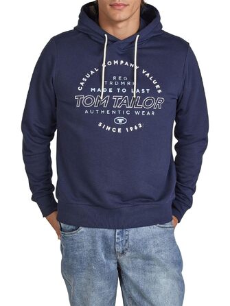 Чоловіча толстовка з капюшоном Tom Tailor Regular Fit з принтом, темно-синя (Real Navy Blue), розмір XL