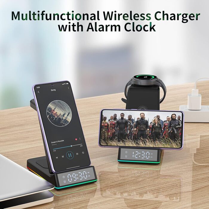 Бездротова зарядка Induktive 3-в-1 для Samsung Galaxy S24/S20 (Ultra), Buds+/Pro/2, Watch 5/5 Pro - швидка зарядка
