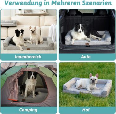 Ортопедичне ліжко для собак середніх порід COZY KISS знімний, пральний чохол – ліжко-диван з підтримуючого піноматеріалу з водонепроникними боковинами та неслизьким дном, сріблясто-сірий колір (XL(122x81x19см))