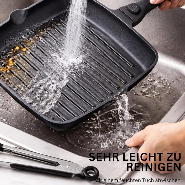Stone&Stone Сковорода гриль індукційна 28 см квадратна з антипригарним покриттям та знімною ручкою, німецька кераміка, сталеве дно, для газових плит та духовки, без PFAS, PFOA та PTFE