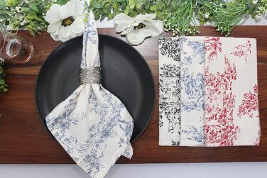 COTTON CRAFT Fabric Napkins, 12 Pieces, 100% Cotton, Reusable, French Toile Dinner, Everyday Use, Spring, Summer, Autumn, Christmas, Vacation, Party, Gift, Soft, Absorbent, 45.7 x