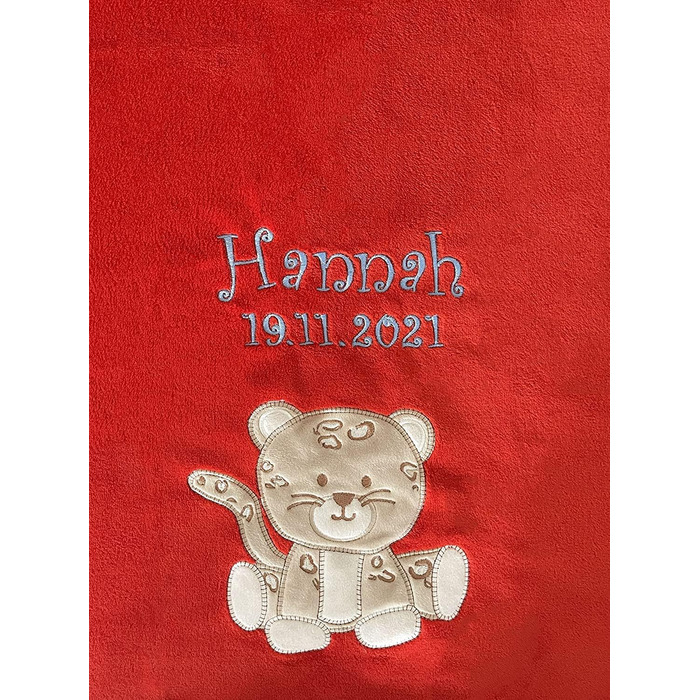 Дитяча ковдра для собак з іменем, вишивка, аплікації, 2 рядки (червоний леопард)