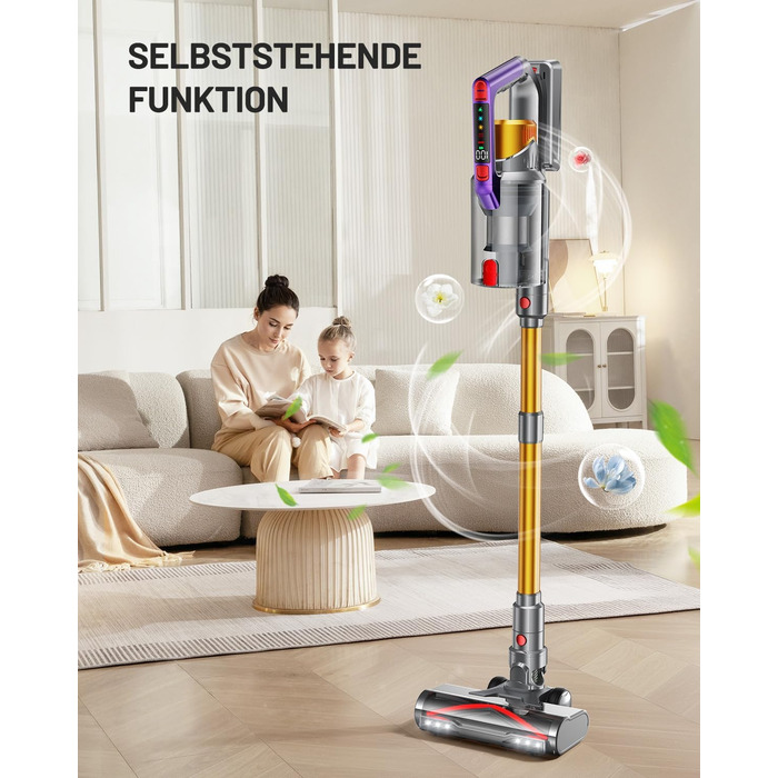 Kissfo Cordless Vacuum Cleaner, 45000Pa/550W/70 Mins Vacuum Cleaner with Self-Standing Function, Anti-Tangle Floor Brush, Scent Card, Highly Efficient Hypa-Filter System for Hard Floors, Carpets, Pet Hair