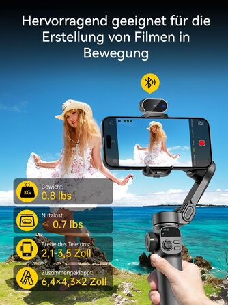 Стабілізатор Gimbal AOCHUAN для iPhone/Android з 7.8-дюймовою штангою та OLED-дисплеєм - 3-осьовий, чорний