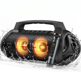 W-KING Bluetooth Колонка 120W з підсиленням басів 70W, чорна. Портативна колонка для вечірок, кемпінгу, пляжу, саду. BT 5.4, IPX6, до 42 годин, RGB підсвітка, стерео-з'єднання, DSP/EQ.