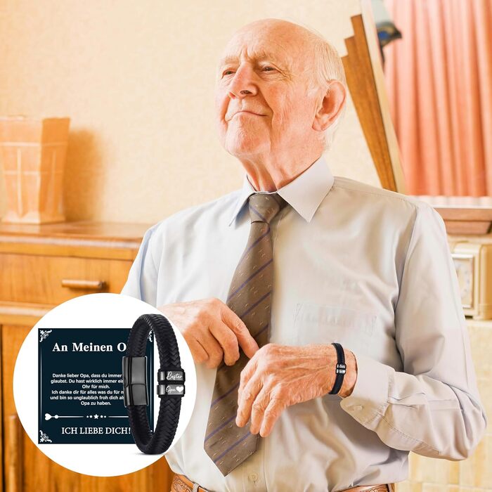 Чоловічий шкіряний браслет – подарунок для чоловіка, тата, дідуся. Ідеальний подарунок на День батька, Різдво, День Святого Валентина (чорний)