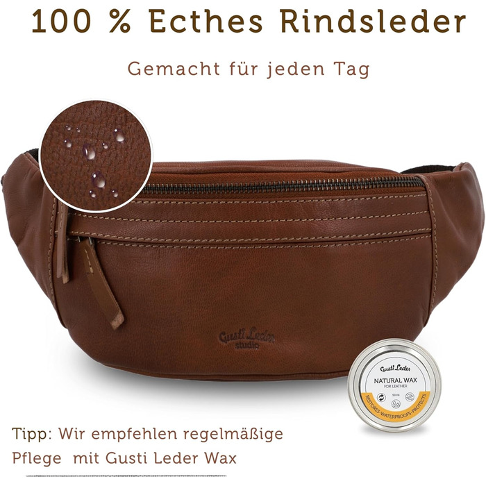 Чоловіча та жіноча поясна сумка Gusti Leather Spencer I з натуральної шкіри, регульований ремінь, темно-коричнева