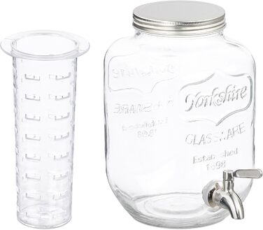 Диспенсер для напоїв Relaxdays з вставкою для фруктів, 4 л, кран та кришка, глечик, скло, метал, прозорий