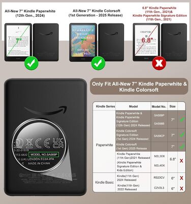 Чохол MoKo для Kindle Paperwhite (12-те покоління, 2024) та Kindle Colorsoft Signature Edition (2024), з петлею для руки, авто-ввімкнення/вимкнення, Agave Grün (сірий)