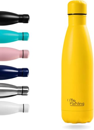 Термос-термопляшка з нержавіючої сталі Otto Koning, 500 мл. Подвійні стінки, вакуумна ізоляція, BPA-free. Жовтий колір.