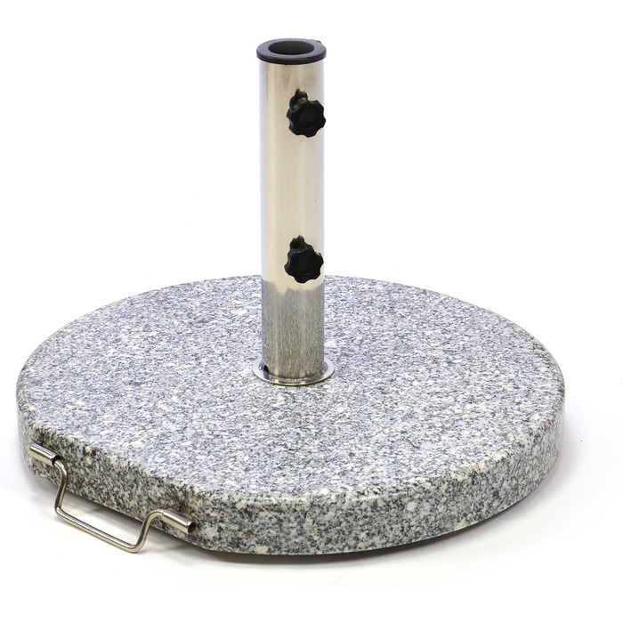 Nexos Parasol Stand Granite Round Grey with Reducing Rings Stainless Steel Sleeve Handle Wheels Ø 40 cm 20 kg For Umbrellas up to 2m