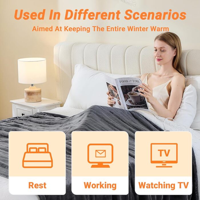 Електрична ковдра з підігрівом 130x180 см з автовимкненням, 10 температурних режимів, захист від перегріву, машинне прання, для холодних ночей, темно-сіра