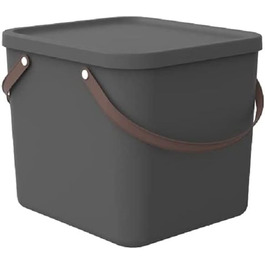 Rotho Albula Storage Box 40l with Lid, Plastic (Recycled PP), Green, 40l (40.0 x 40.0 x 34.0 cm) (Anthracite)