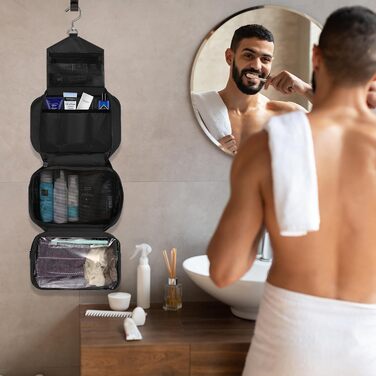 Чоловіча/Жіноча Туалетна Сумка для Подорожей з 4 Відсіками, Велика Місткість, Органайзер для Косметики, Чорний Колір