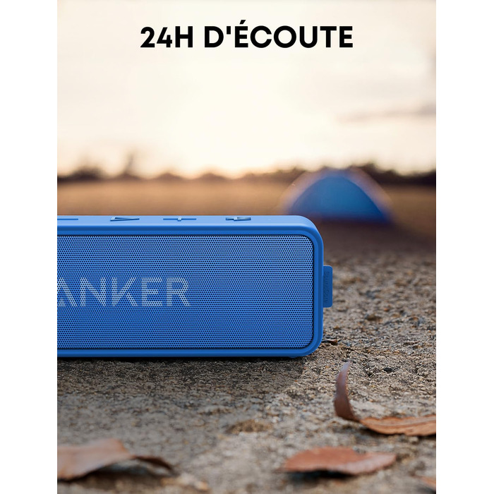 Anker SoundCore 2 Bluetooth колонка, потужний бас, 24 год автономії, IPX7 водозахист, бездротова колонка для iPhone, Samsung (блакитний, відновлений)