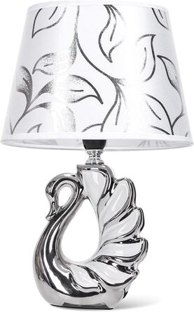 Стійка лампа Aigostar з кераміки, вінтажна настільна лампа з тканинним абажуром, патрон E14, макс. 40W, сучасна лампа для нічного столика, нічник для спальні, вітальні, офісу (без лампочки) - H235mm (Білий лебідь - H310mm)