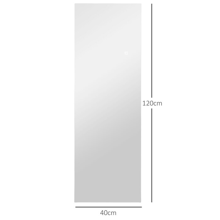 HOMCOM Full Length Mirror 40 x 120 cm Standing Mirror with LED Lights, Wall Mirror with Touch Control, Frameless Floor Mirror, for Bedroom, Living Room | Aosom
