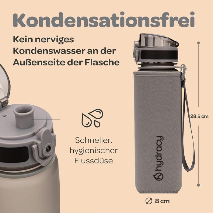 Пляшка для води Hydracy з фруктовою вставкою 1000 мл, сріблясто-сіра - BPA-free, з міткою часу, спортивна, герметична