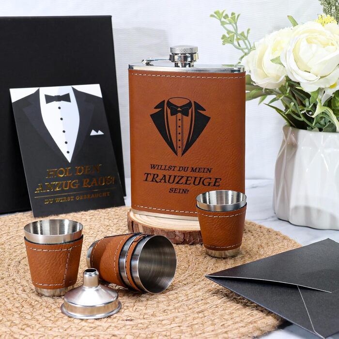 Фляга для дружби на весілля з гравіюванням, 8oz, 4 стаканчики, воронка, подарункова коробка, нержавіюча сталь, для чоловіків