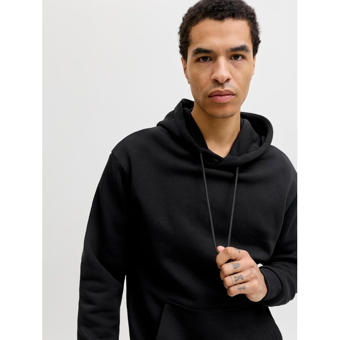 Чоловічий однотонний худі Jack & Jones з капюшоном, чорний, розмір XL