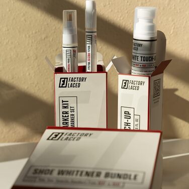 FACTORY LACED Sneaker Cleaner White Set including White Touch-Up Pen, Premium Midsole Marker, and Precise White Marker – Safe on Leather, Fabric, Nylon and more