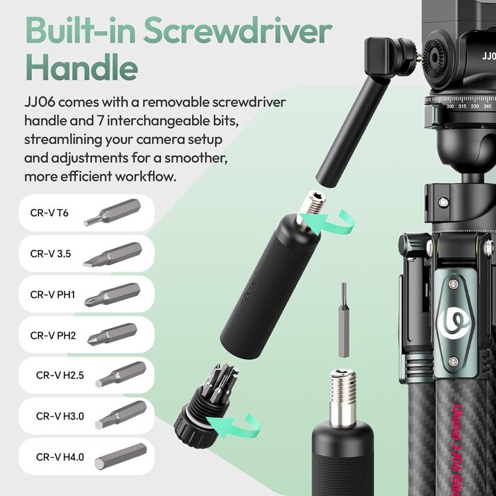 Штатив для камери ULANZI JJ05 GlideGo 184 см з карбону, складний, з поворотним центральним стовпом, легкий туристичний штатив з кульковою головкою 360° та швидкознімною платформою для DSLR, максимальне навантаження 18 кг (JJ06 Відеоштатив)