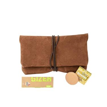 Premium Tobacco Pouch made of Wild Leather - Separate Paper & Filter Compartment - Handcrafted Tobacco Bag - High-Quality Rolling Pouch for Tobacco (Cognac Brown)