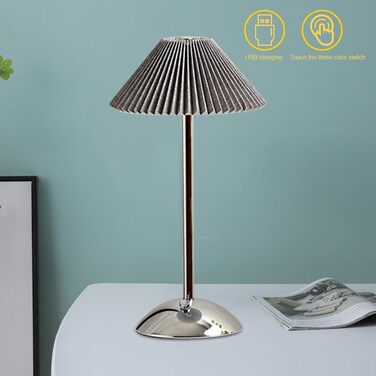 Світлодіодна настільна лампа Starnearby бездротова, з сенсорним димером, акумуляторна, 3 режими світла, вінтажний плетений металевий дизайн для спальні, офісу, тумбочки (Сірий + Срібна база)