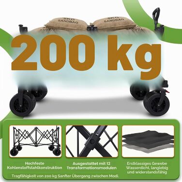 Візок-тележка Devoko 260L складний, вантажопідйомність 200 кг, з гальмом, регульованою ручкою, 3 відділення для зберігання, чорний – для пляжу, кемпінгу, покупок