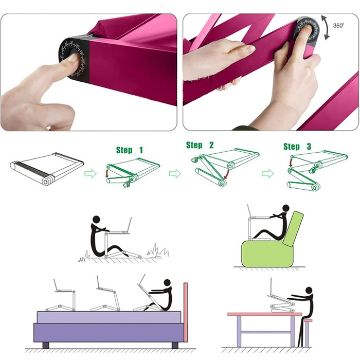 Підставка для ноутбука LifeBasis, складна, регульована, рожева, до 17 дюймів