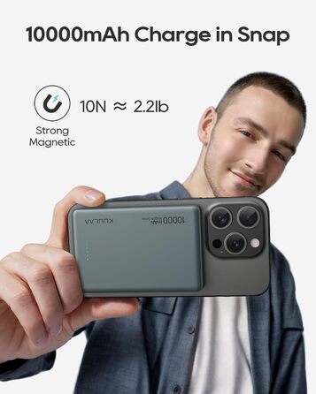 Power Bank Kuulaa MagSafe 10000 mAh 20W, Тонкий Пауербанк для iPhone 16/15/14/13, Колір Space Grey