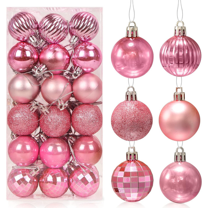 Новорічні кулі Рожеві, 36 шт. Кулі для ялинки з пластику 4 см, набір прикрас для ялинки, декор для святкування