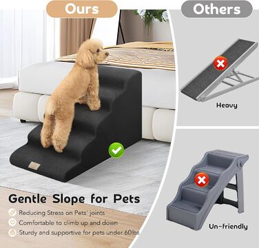 Сходинки для домашніх тварин HaustierTreppe з 5 сходинок для маленьких собак та котів, 30D пінополіуретан, антиковзаюча основа, короткі ніжки, подарунок - роликовий валик для шерсті чорного кольору