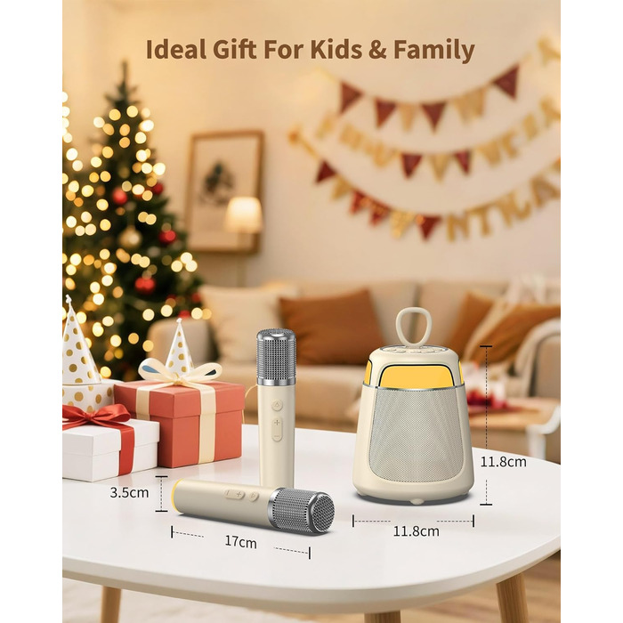 Караоке машина з 2 мікрофонами, Bluetooth, LED-підсвітка, 5 ефектів голосу, для дітей та сім'ї