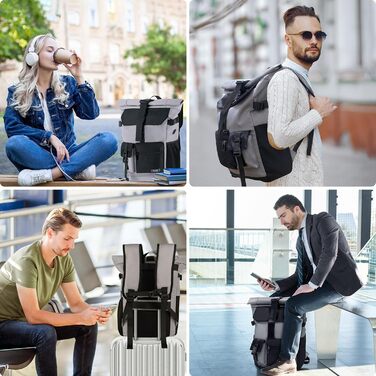 Roll-top Backpack Waterproof, 27L Large Backpack Men Women, School Backpack with 17.3 inch Laptop Compartment, Travel Backpack Hiking Backpack for Business Work University Travel Leisure (Gray)