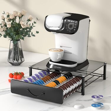 Тримач для капсул Tassimo (64 шт) з металевим ящиком для кавових капсул | Тримач, диспенсер, стійка | Скляний, сірий
