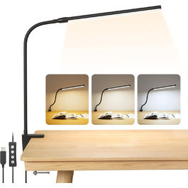 LED лампа для столу Lepro з кріпленням, архітектурна лампа з регульованим підсвічуванням, захист очей, USB, 3 кольори та 10 рівнів яскравості, чорна