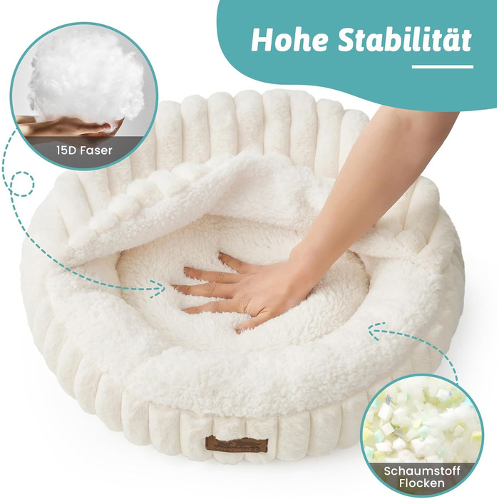 Кігтеточка-лежанка для котів та маленьких собак, кругла, пухнаста, антистресова, з ковдрою, пухнастий лежак-донат, знімний чохол, антиковзаюча підкладка (кремовий, 89x89x18 см)