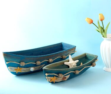 Konjouror Wooden Tray for Boats, 2 Pack, Blue, Boat Model Decoration, Nautical Beach, Ocean Decor