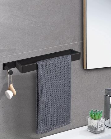 Тримач для рушників LIVEHITOP без свердління, нержавіюча сталь, самоклеючий, сріблястий, 43.5 см, з гачками для ванної кімнати (чорний (2 шт))